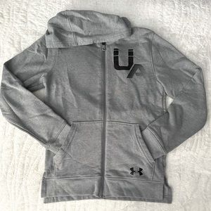 EUC Boys Under Armor Full Zip Hooded Jacket Size YLG Youth Large Gray